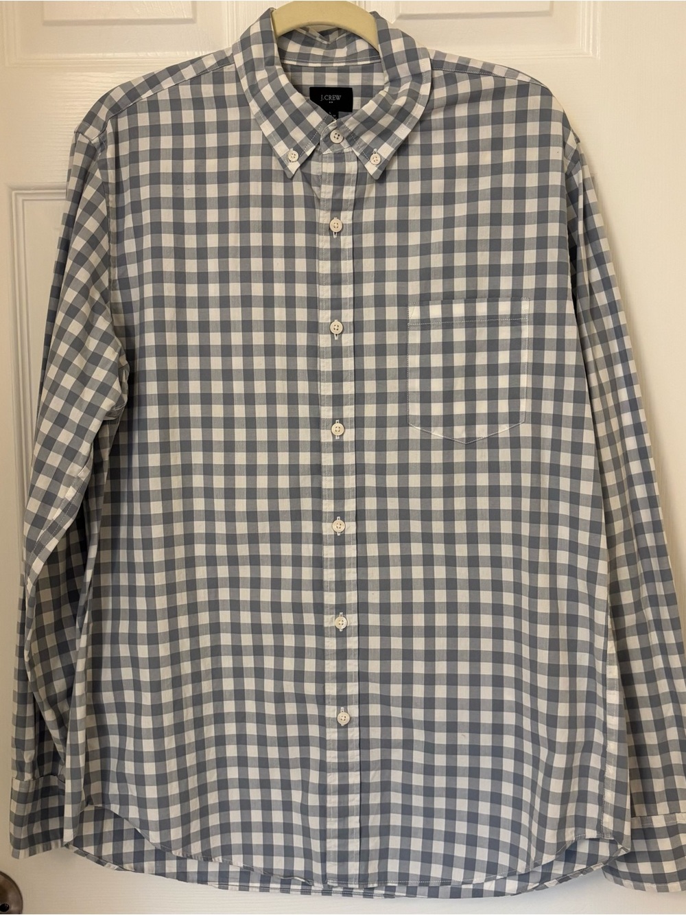 J. Crew Men's Blue and White Gingham Button-Down Shirt